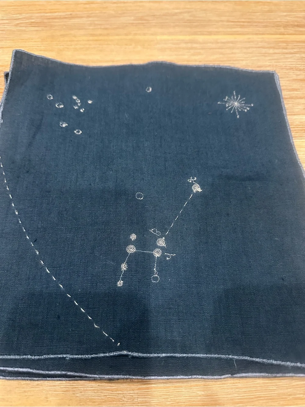 Set of 8 Celestial Constellation Cloth Napkins 10x10 Navy Blue Silver Embroidery